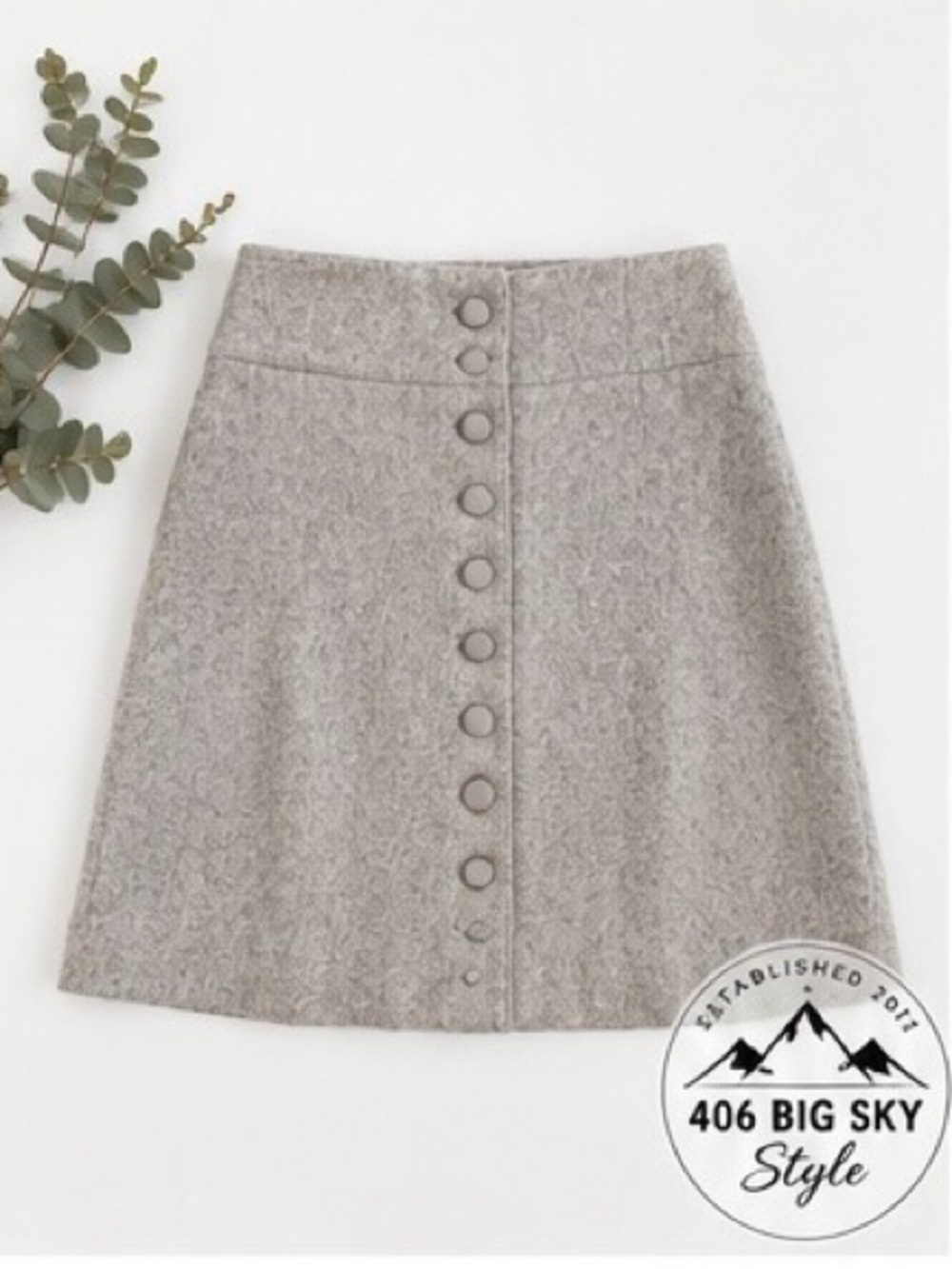 🤍 Club Monaco Wool Blend Button Front Mini Skirt | Size 8 | Light Gray